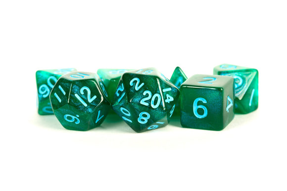 Metallic Dice Games Stardust Green/Blue 7ct Polyhedral Dice Set Dice FanRoll   