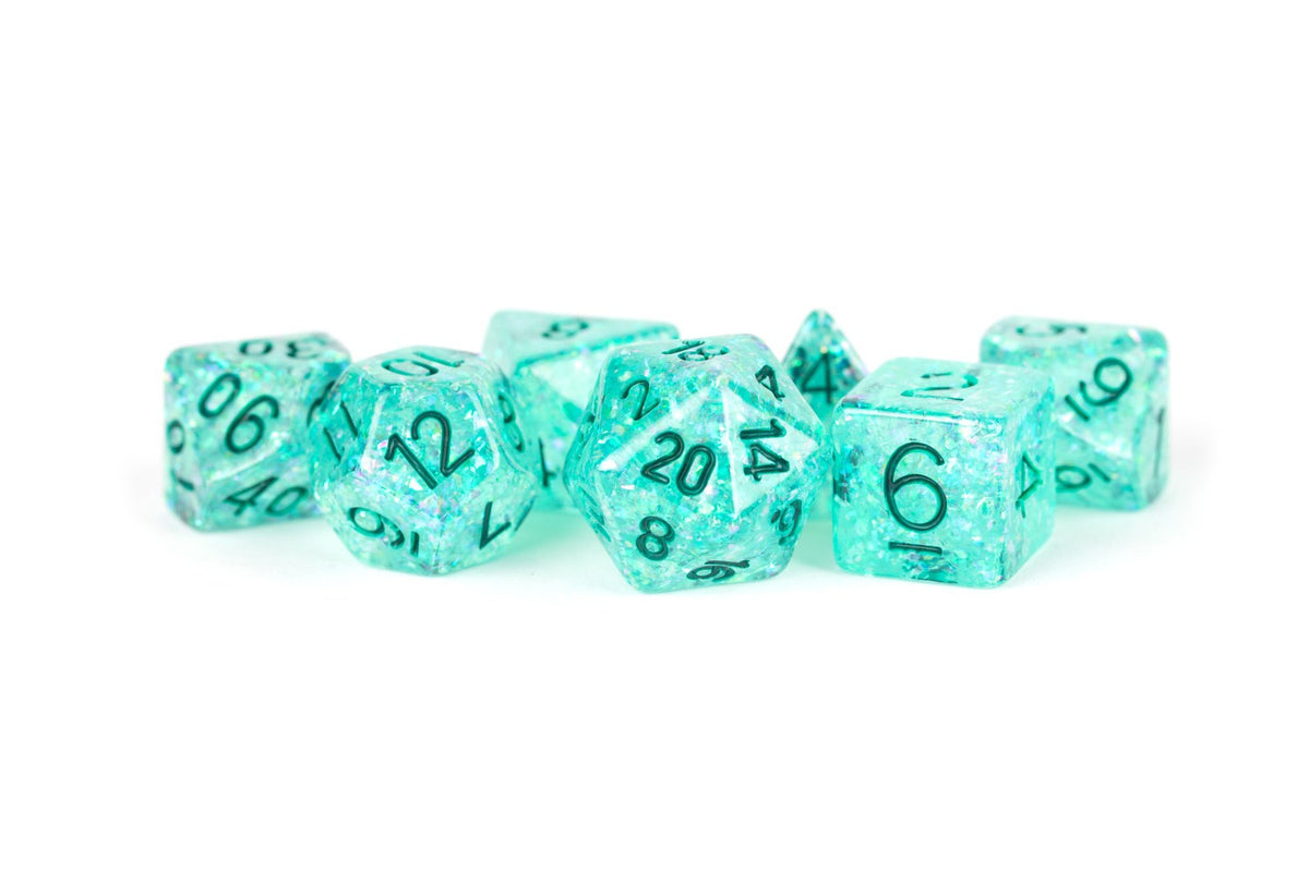Metallic Dice Games Flash Teal/Green 7ct Polyhedral Dice Set Dice FanRoll by Metallic Dice Games   