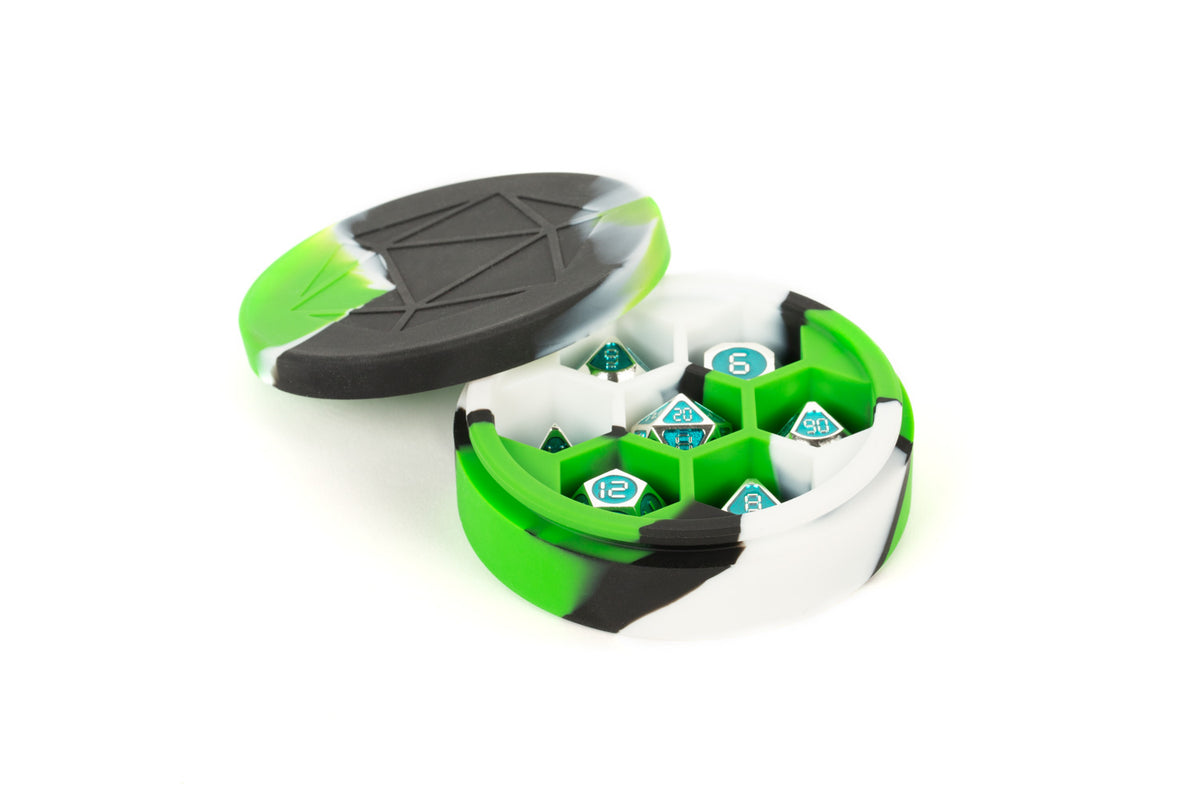 Silicone Round Dice Case - Green/Black/White Supplies FanRoll by Metallic Dice Games