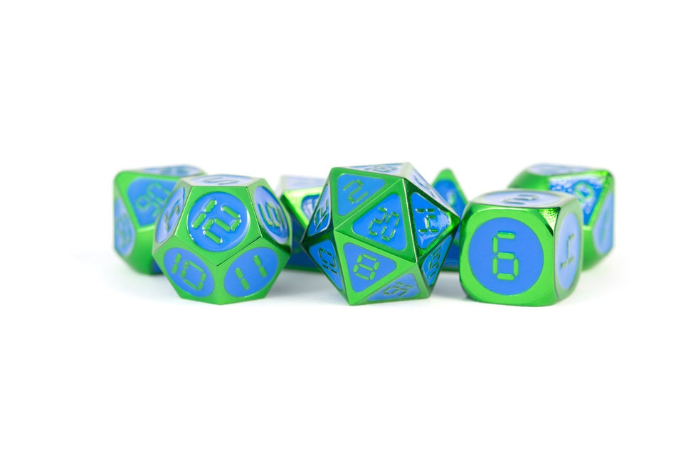 Metallic Dice Games Metal Green with Blue Enamel Digital 7ct Polyhedral Dice Set Dice FanRoll by Metallic Dice Games