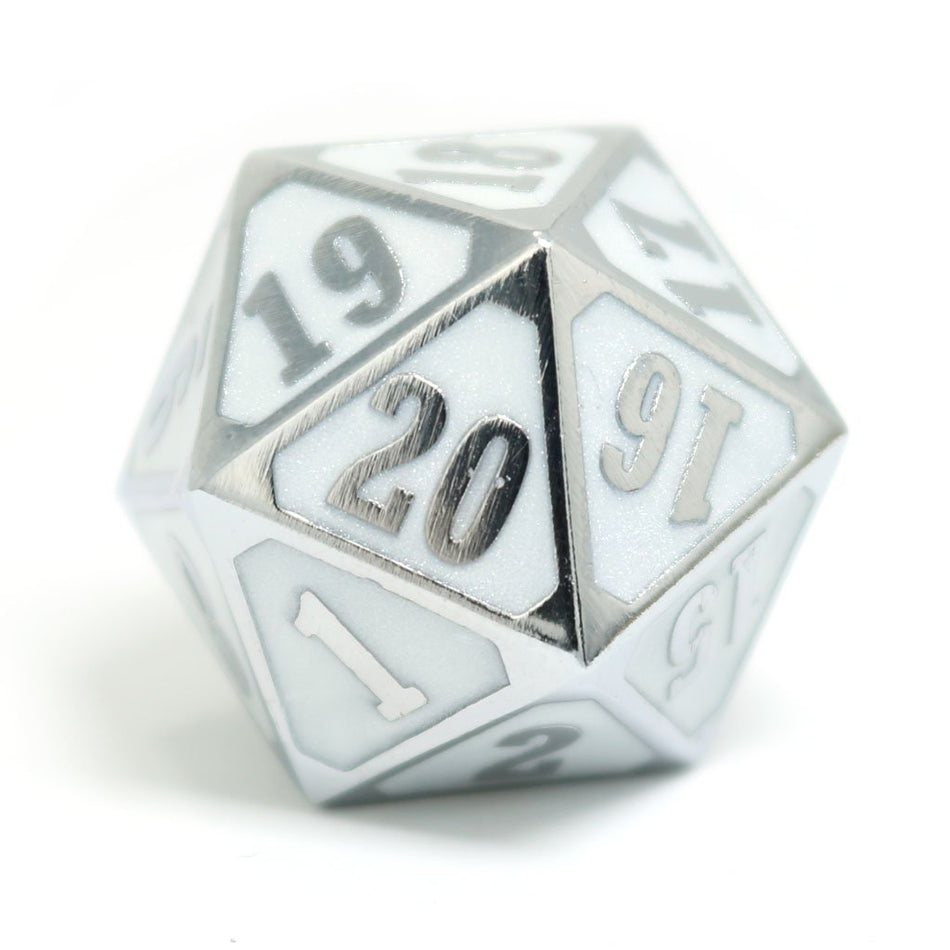Die Hard Dice Metal Spindown D20 Shiny Silver White Dice Die Hard Dice