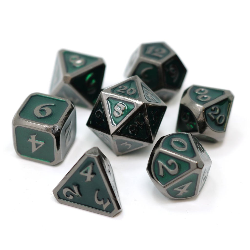 Die Hard Dice Metal Mythica Sinister Emerald 7ct Polyhedral Set Dice Die Hard Dice