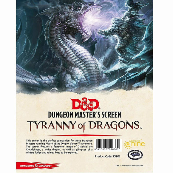 D&D 5e Dungeon Master's Screen: Tyranny of Dragons Role Playing Games Gale Force Nine   