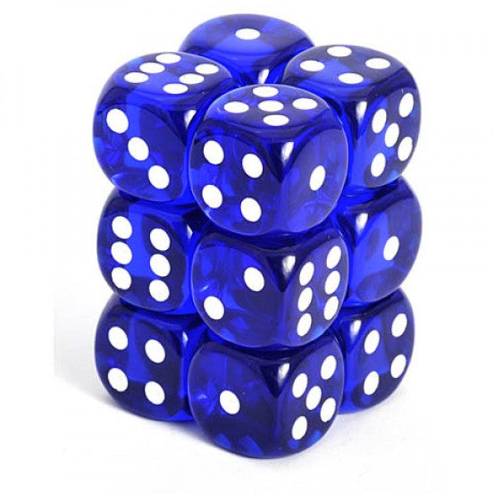 Chessex 16mm Translucent Blue/White 12ct D6 Set (23606) Dice Chessex   