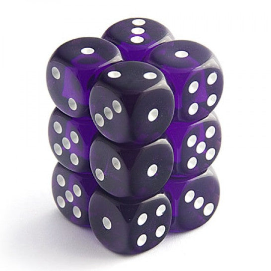 Chessex 16mm Translucent Purple/White 12ct D6 Set (23607) Dice Chessex   