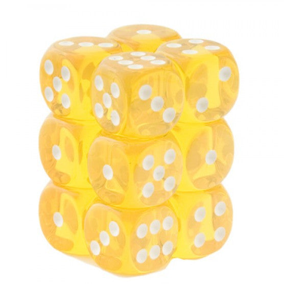 Chessex 16mm Translucent Yellow/White 12ct D6 Set (27602) Dice Chessex   