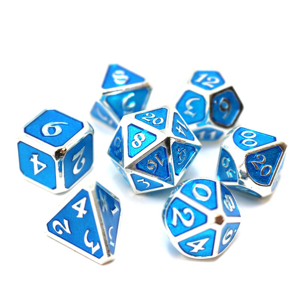 Die Hard Dice Metal Mythica Platinum Aquamarine 7ct Polyhedral Set Dice Die Hard Dice