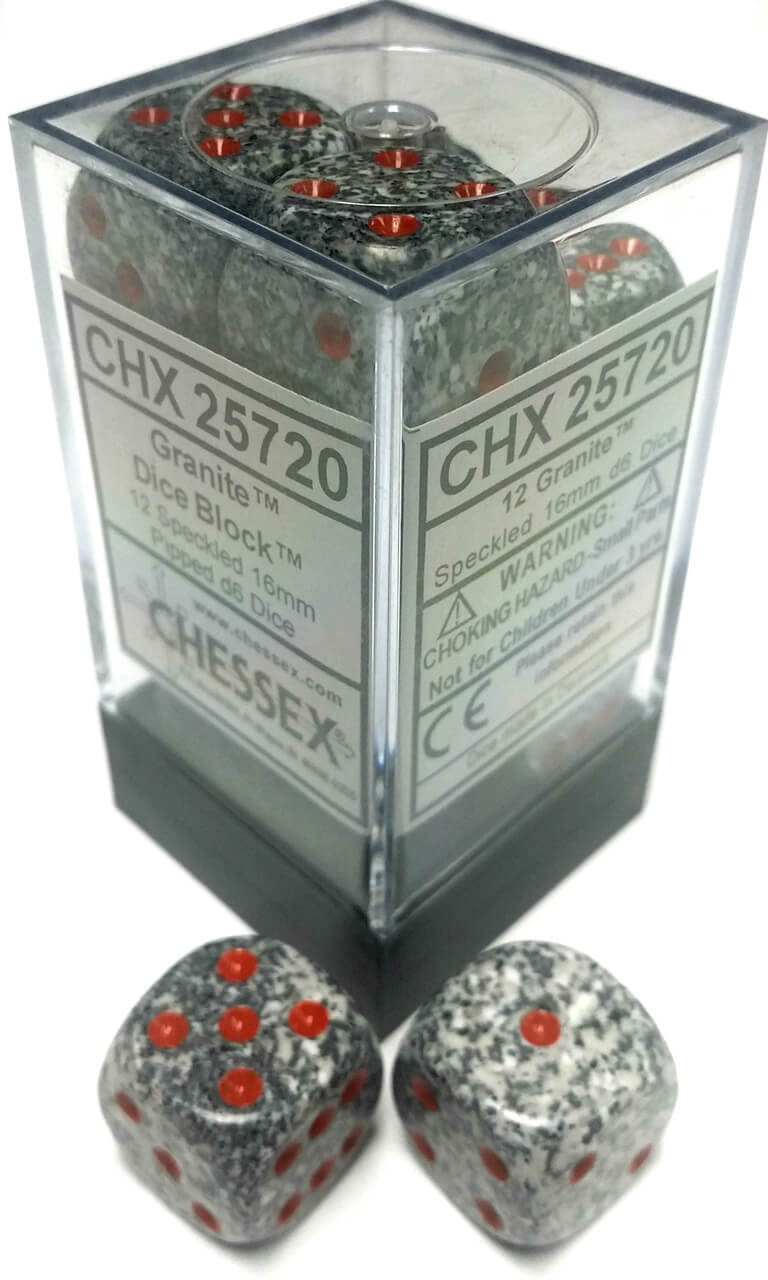 Chessex 16mm Speckled Granite 12ct D6 Set (25720) Dice Chessex   