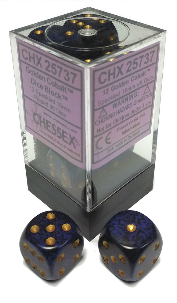 Chessex 16mm Speckled Golden Cobalt 12ct D6 Set (25737) Dice Chessex   