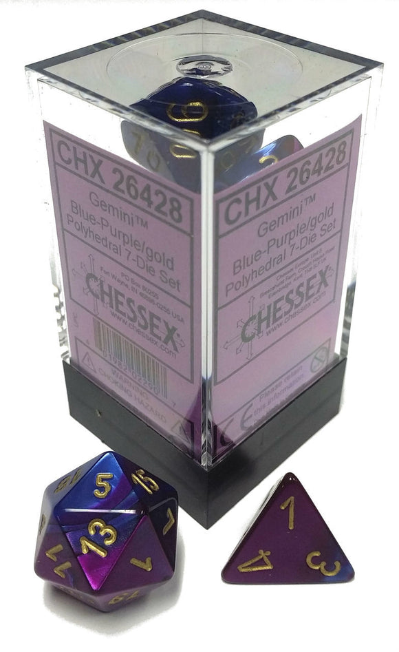 Chessex Gemini Blue-Purple/Gold 7ct Polyhedral Set (26428) Dice Chessex   