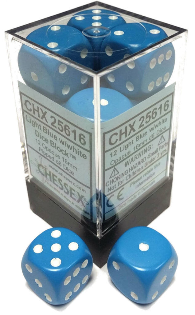 Chessex 16mm Opaque Light Blue/White 12ct D6 Set (25616) Dice Chessex   