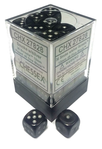 Chessex 12mm Borealis Smoke/Silver 36ct D6 Set (27828) Dice Chessex   