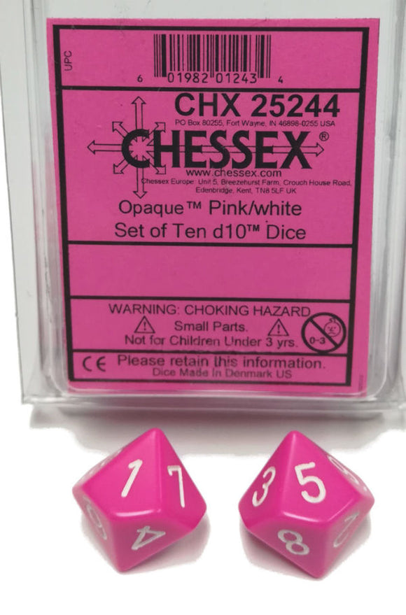 Chessex Opaque Pink/White 10ct D10 Set (25244) Dice Chessex   