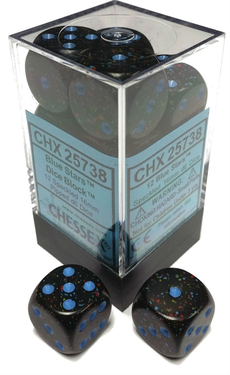Chessex 16mm Speckled Blue Stars 12ct D6 Set (25738) Dice Chessex   