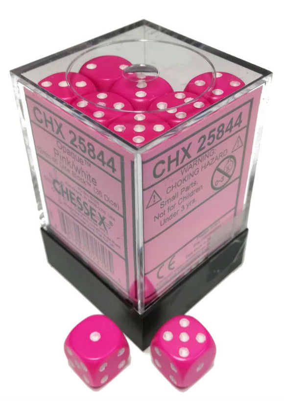Chessex 12mm Opaque Pink/White 36ct D6 Set (25844) Dice Chessex   