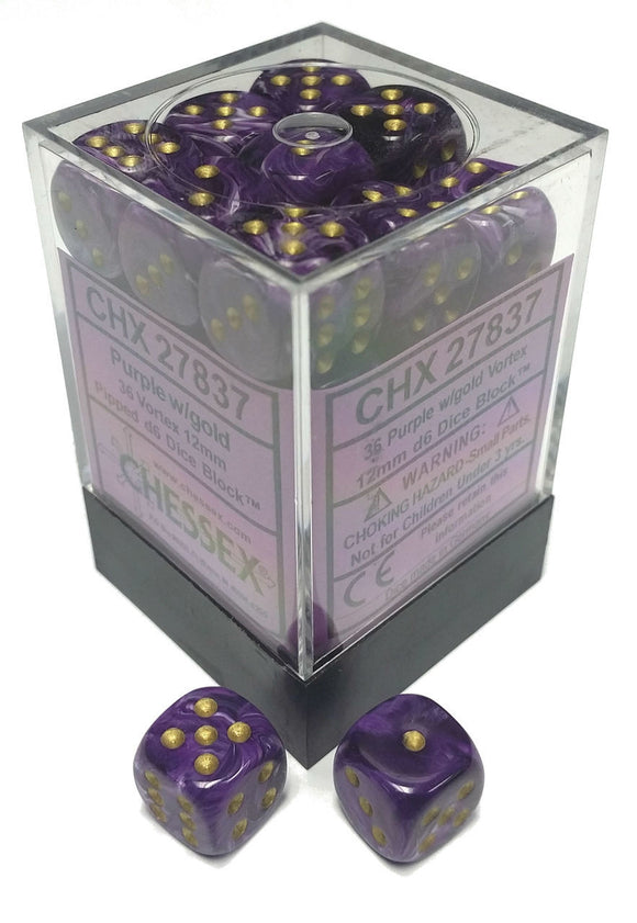 Chessex 12mm Vortex Purple/Gold 36ct D6 Set (27837) Dice Chessex   