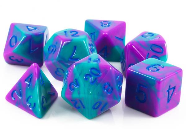 Metallic Dice Games Purple-Teal/Blue 7ct Polyhedral Dice Set Dice FanRoll by Metallic Dice Games