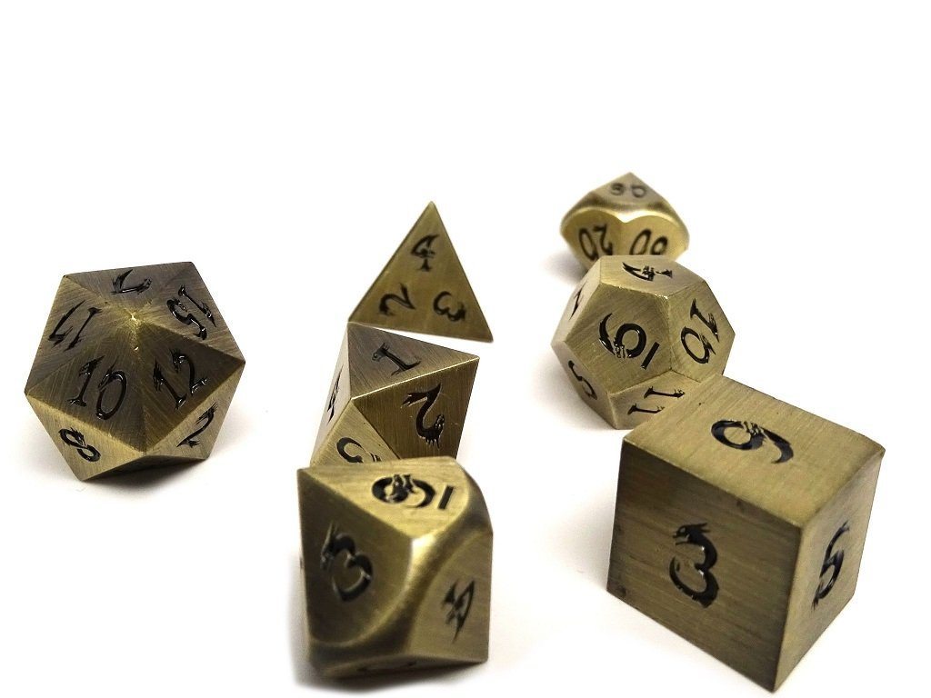Easy Roller Metal Dice of Ancient Dragons Bronze/Black 7ct Polyhedral Set Dice Easy Roller Dice