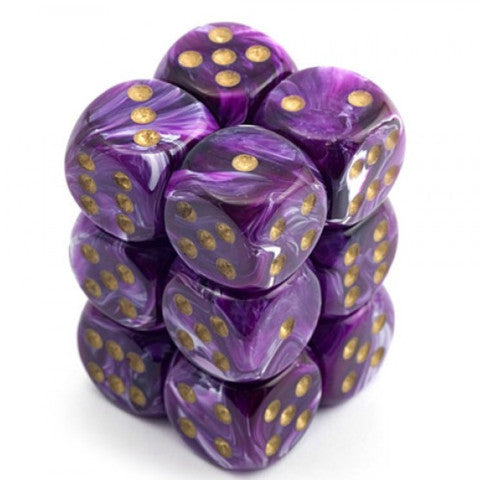 Chessex 16mm Vortex Purple/Gold 12ct D6 Set (27637) Dice Chessex   