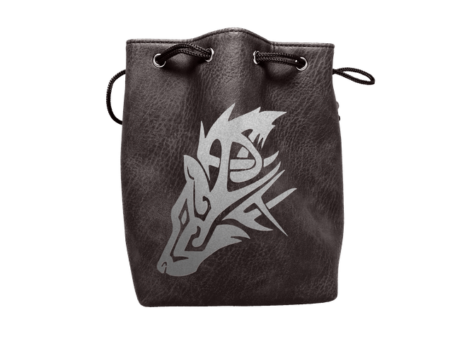 Easy Roller Black Leather Lite Wolf Design Self-Standing Large Dice Bag Supplies Easy Roller Dice