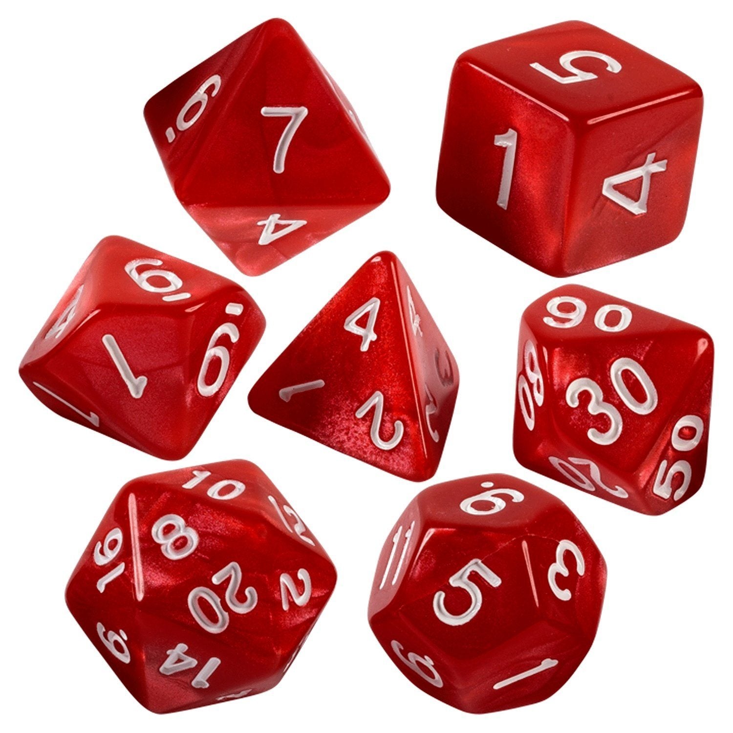 Easy Roller Red Marbled 7ct Polyhedral Set with Bag Dice Easy Roller Dice