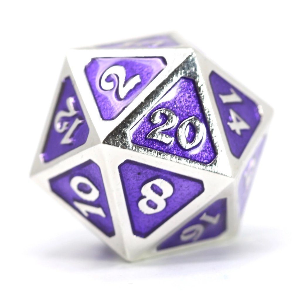 Die Hard Dice Metal Mythica Platinum Amethyst Single D20 Dice Die Hard Dice