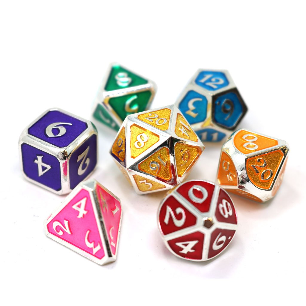 Die Hard Dice Metal Mythica Platinum Rainbow 7ct Polyhedral Set Dice Die Hard Dice