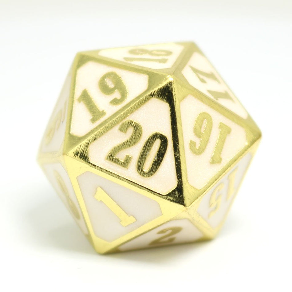 Die Hard Dice Metal Spindown D20 Shiny Gold White Dice Die Hard Dice
