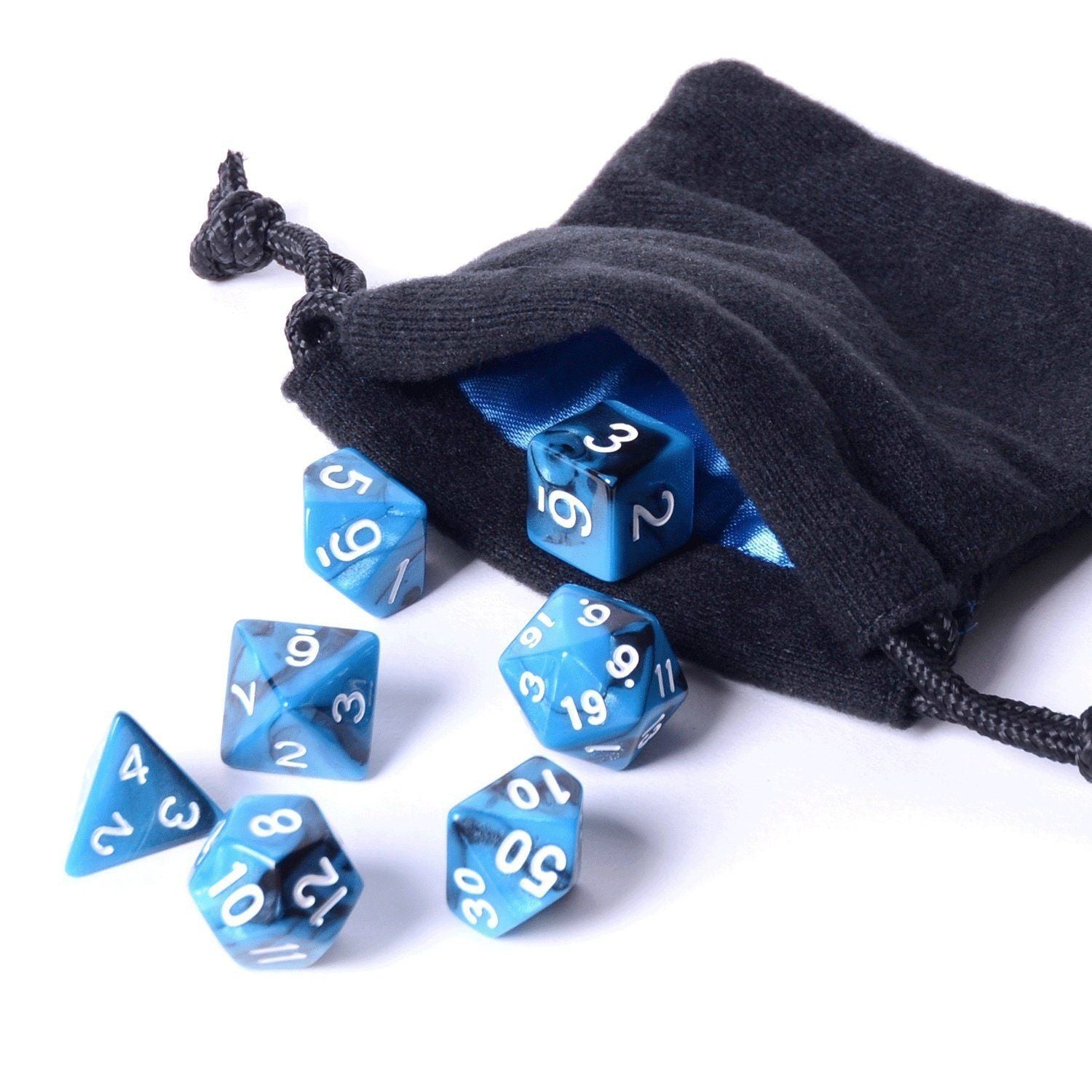 Easy Roller Black Ice 7ct Polyhedral Set with Bag Dice Easy Roller Dice