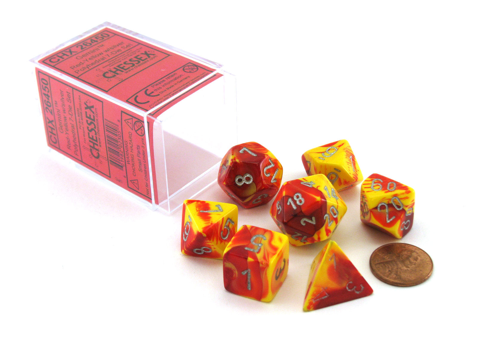 Chessex Gemini Red-Yellow/Silver 7ct Polyhedral Set (26450) Dice Chessex   