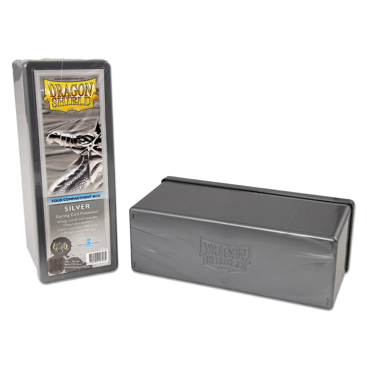 Dragon Shield Four Compartment Card Storage Box Silver (20308) Supplies Arcane Tinmen   