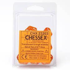Chessex Translucent Orange/White 10ct D10 Set (23203) Dice Chessex   