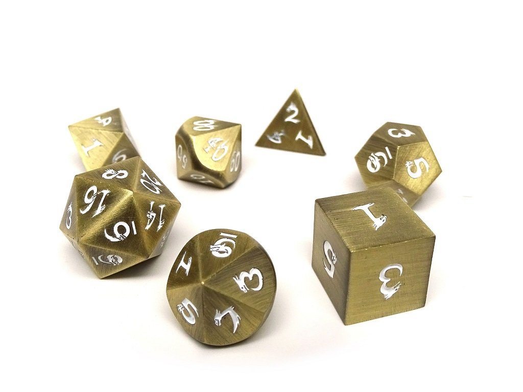 Easy Roller Metal Dice of Ancient Dragons Bronze/White 7ct Polyhedral Set Dice Easy Roller Dice