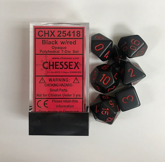 Chessex Opaque Black/Red 7ct Polyhedral Set (25418) Dice Chessex   