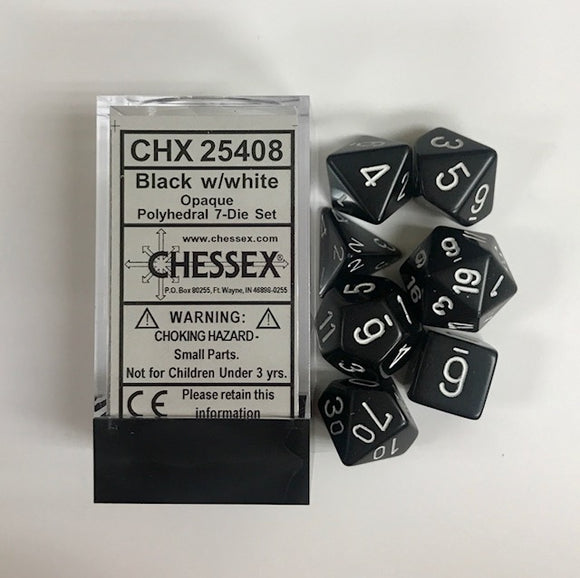 Chessex Opaque Black/White 7ct Polyhedral Set (25408) Dice Chessex   