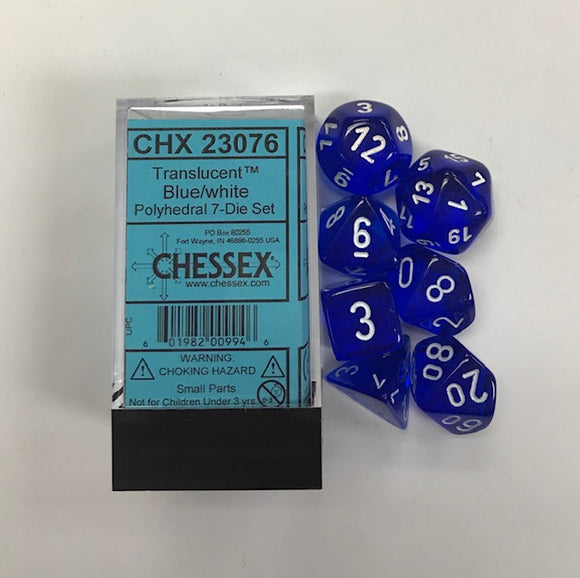 Chessex Translucent Blue/White 7ct Polyhedral Set (23076) Dice Chessex   
