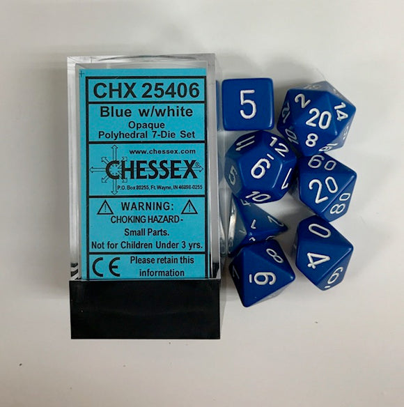 Chessex Opaque Blue/White 7ct Polyhedral Set (25406) Dice Chessex   