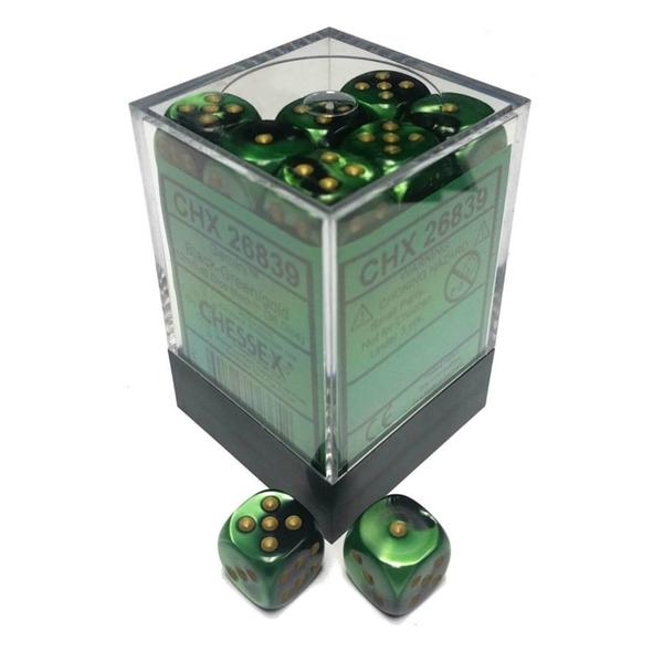 Chessex 12mm Gemini Black Green/Gold 36ct D6 Set (26839) Dice Chessex   