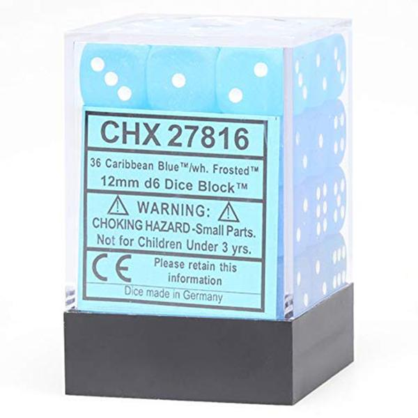 Chessex 12mm Frosted Caribbean Blue/White 36ct D6 Set (27816) Dice Chessex   