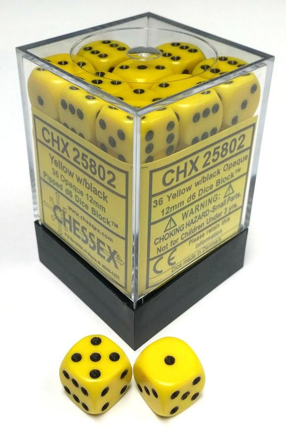 Chessex 12mm Opaque Yellow/Black 36ct D6 Set (25802) Dice Chessex   