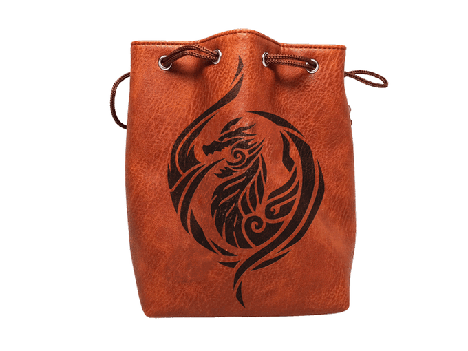 Easy Roller Brown Leather Lite Dragon's Breath Design Self-Standing Large Dice Bag Supplies Easy Roller Dice