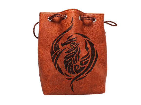 Easy Roller Brown Leather Lite Dragon's Breath Design Self-Standing Large Dice Bag Home page Easy Roller Dice   