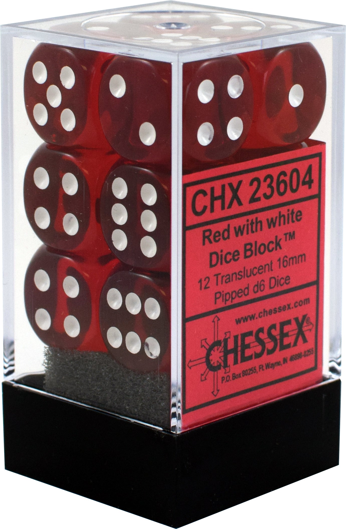 Chessex 16mm Translucent Red/White 12ct D6 Set (23604) Dice Chessex   