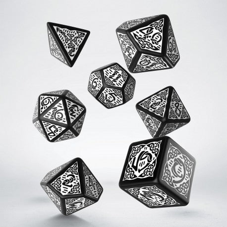 Q-Workshop Celtic 3D Revised Black/White 7ct Polyhedral Set Dice Q Workshop   