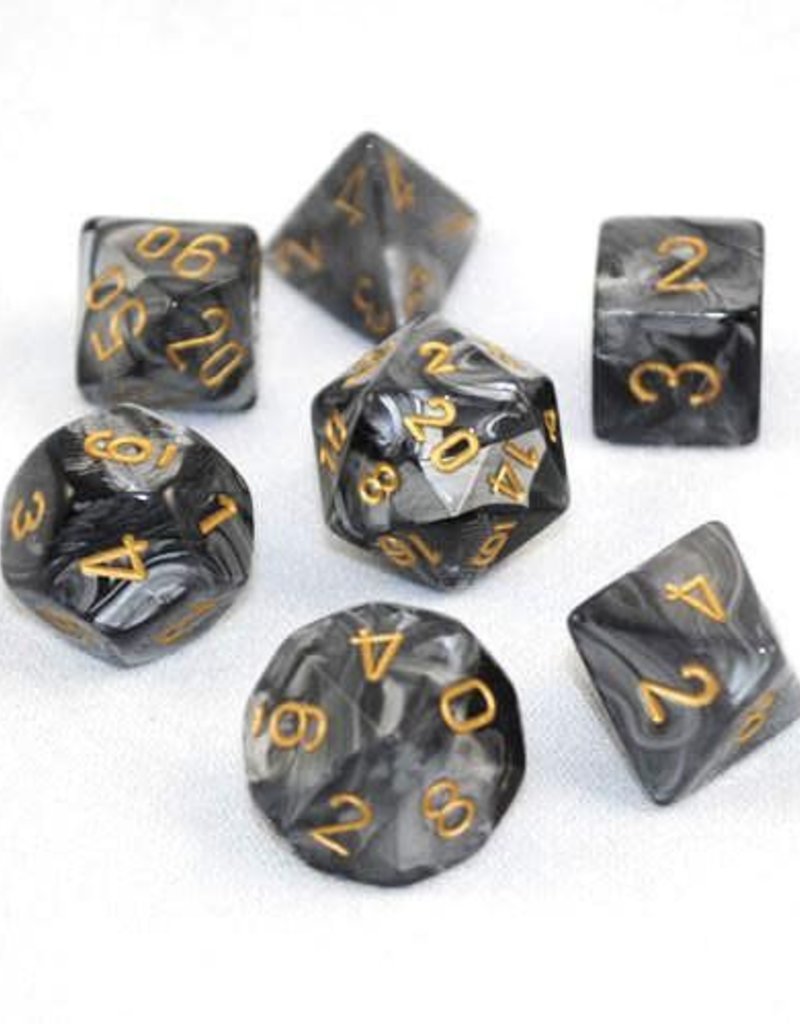 Chessex Lustrous Black/Gold 7ct Polyhedral Set (27498) Dice Chessex   