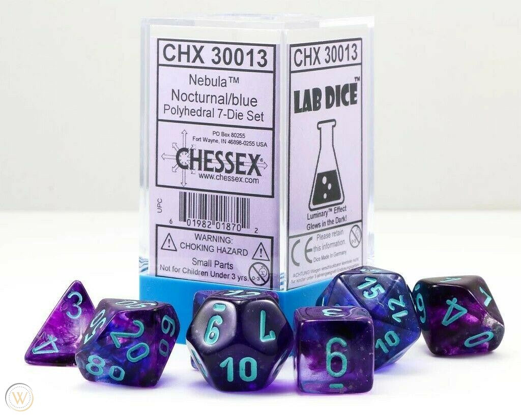 Chessex Lab Luminary Nebula Nocturnal/Blue 7ct Polyhedral Set (30013) Dice Chessex   