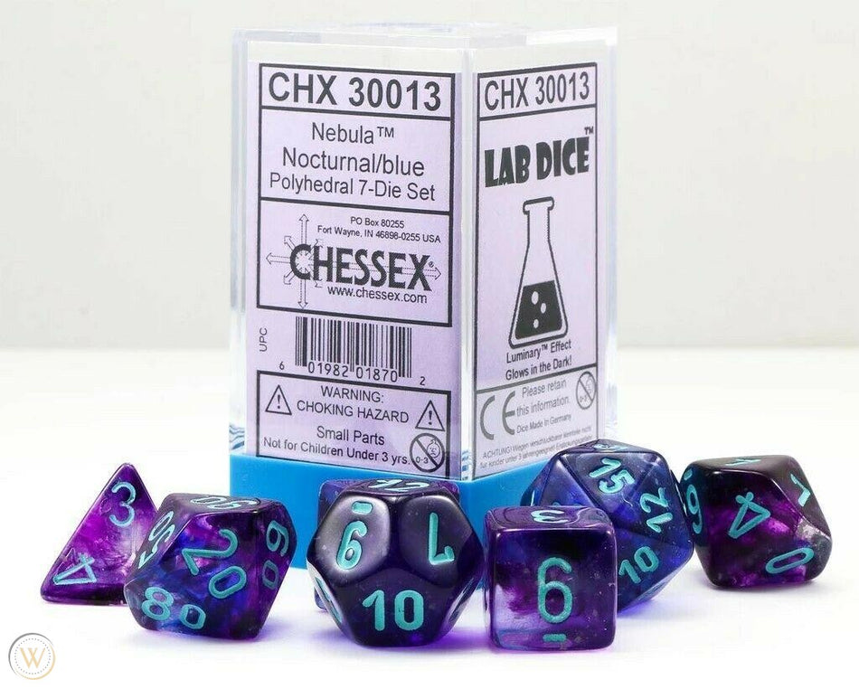 Chessex Lab Luminary Nebula Nocturnal/Blue 7ct Polyhedral Set (30013) Dice Chessex   
