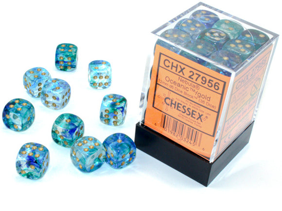 Chessex 12mm Nebula Oceanic/Gold Luminary 36ct D6 Set (27956) Dice Chessex   