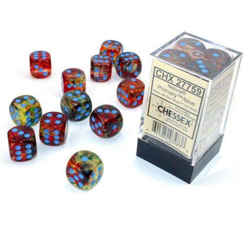 Chessex 16mm Nebula Primary/Turquoise Luminary 12ct D6 Set (27759) Dice Chessex   