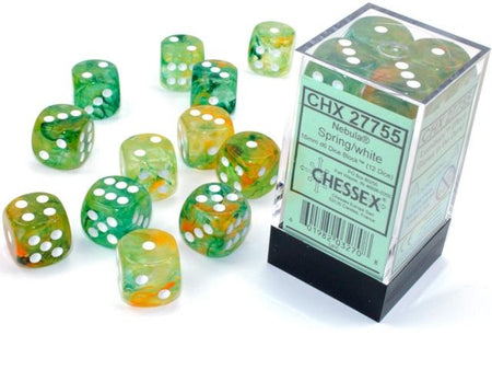 Chessex 16mm Nebula Spring/White Luminary 12ct D6 Set (27755) Dice Chessex   